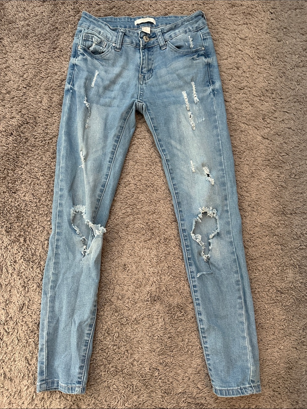 Forever 21 Light Blue Distressed Skinny Jeans